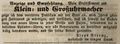 Zeitungsannonce des Uhrmachers Aloys Strenz im <a class="mw-selflink selflink">langen Haus</a>, November 1843