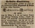 Zeitungsanzeige des Tuchwarenhändlers , April 1844
