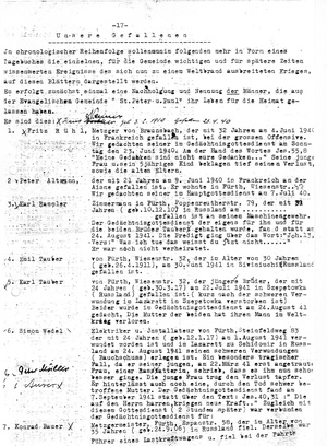 chronologisches Gefallenenverzeichnis Poppenreuth