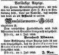 Zeitungsanzeige von <a class="mw-selflink selflink">Bernhard Ullmann</a>, Juli 1853