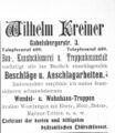 Werbeanzeige der Kunstschlosserei Wilhelm Kreiner, August 1900