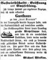 Wirtschafts-Eröffnung zu den "drei Kronen" in der "Neuengasse", August 1857