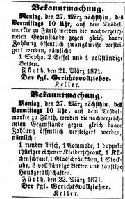 Versteigerung am Trödelmarkt, Fürther Tagblatt 24. März 1871.jpg