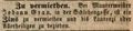 Bei Maurermeister <a class="mw-selflink selflink">Johann Gran</a> in der <!--LINK'" 0:29--> ist eine Wohnung zu mieten, Mai 1847