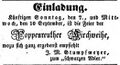 Werbeanzeige von J. M. Stumpfmeyer, Wirt zum schwarzen Adler, September 1851