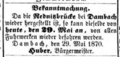 Bekanntmachung über die Wiedereröffnung des Verkehrs vom 29. Mai 1870 im Fürther Tagblatt