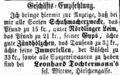 Zeitungsanzeige der Witwe Tochtermann, Februar 1863
