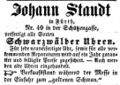 Zeitungsanzeige des Uhrmachers Johann Staudt, September 1853
