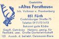 Zündholzschachtel-Etikett der Gaststätte Altes Forsthaus, um 1965